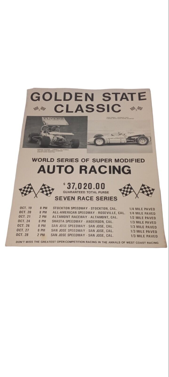 Vintage 1970\'s Original West Coast California Auto Racing Poster 31\