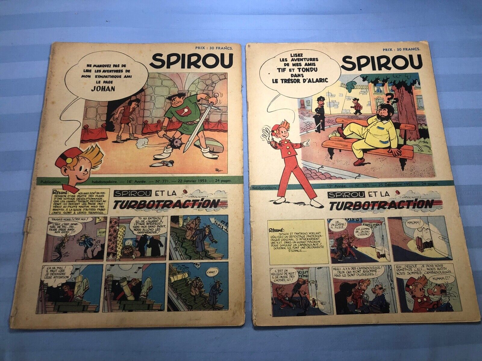 Spirou 767 & 771 Year 1952 Weekly French Editions, set of 2, used