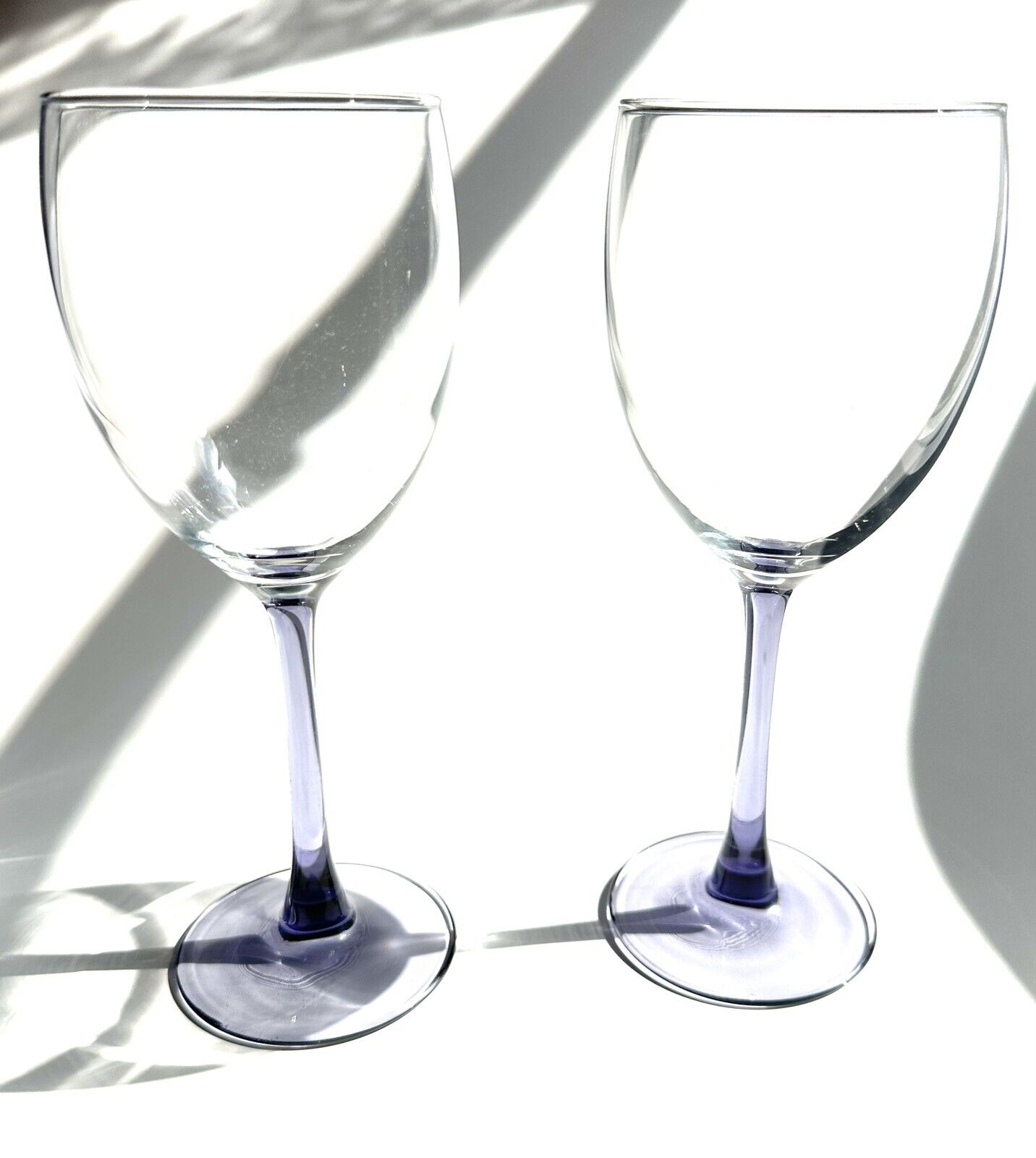 Vintage Wine Glasses 7-7/8”  Clear To Smokey-Lavender Color  Stem Set Of 2