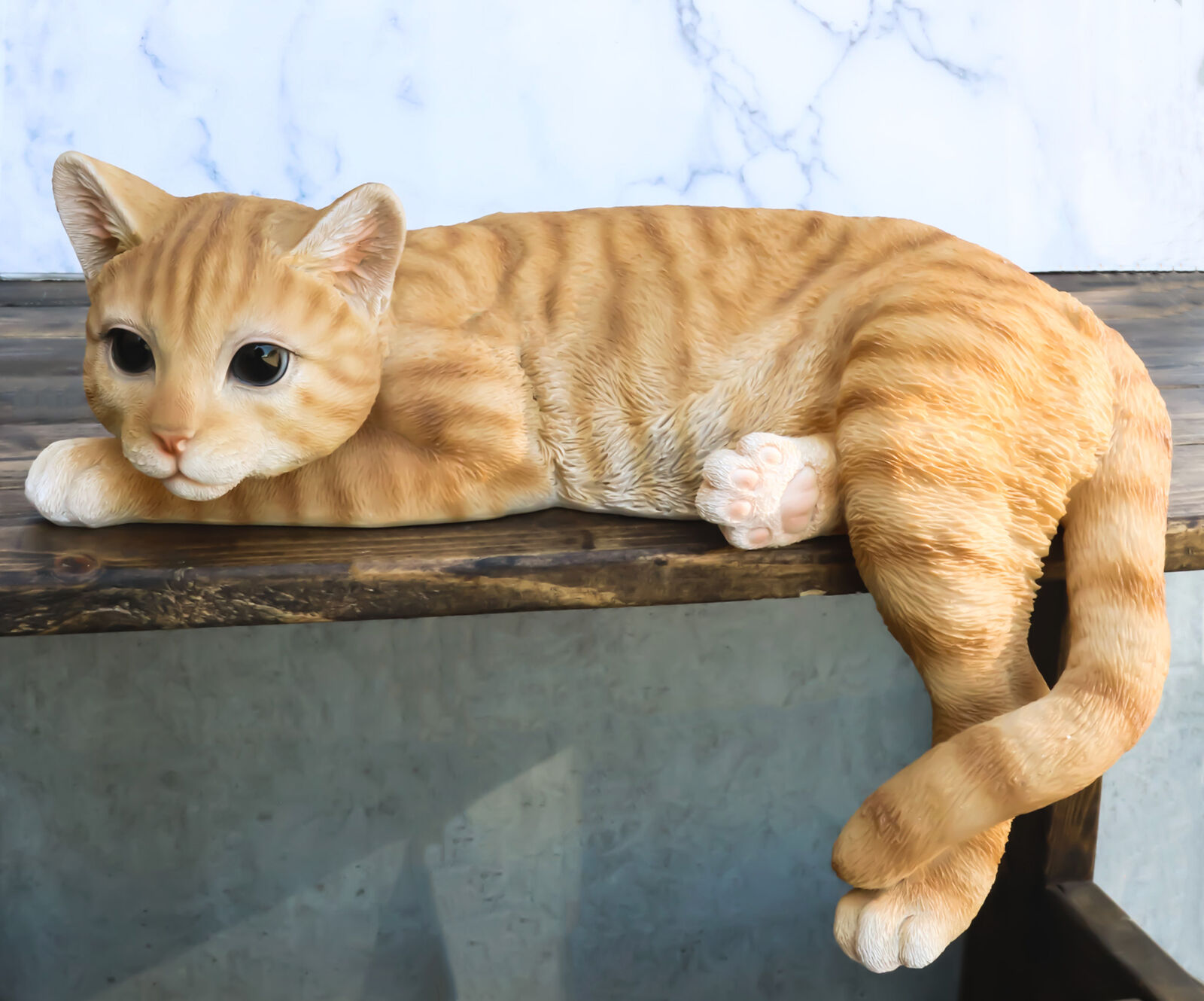 Lifelike Perching Orange Tabby Cat Shelf Sitter Statue 13.25\