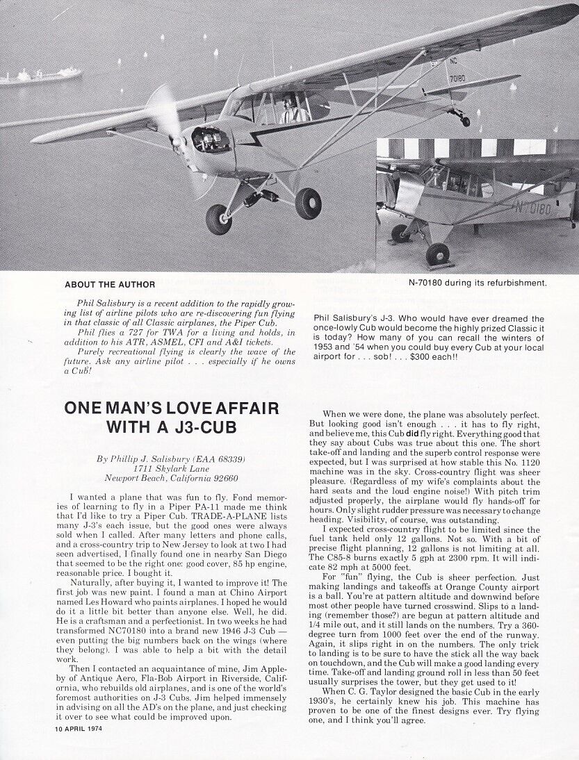 Piper Cub Aircraft Report 4/20/2024