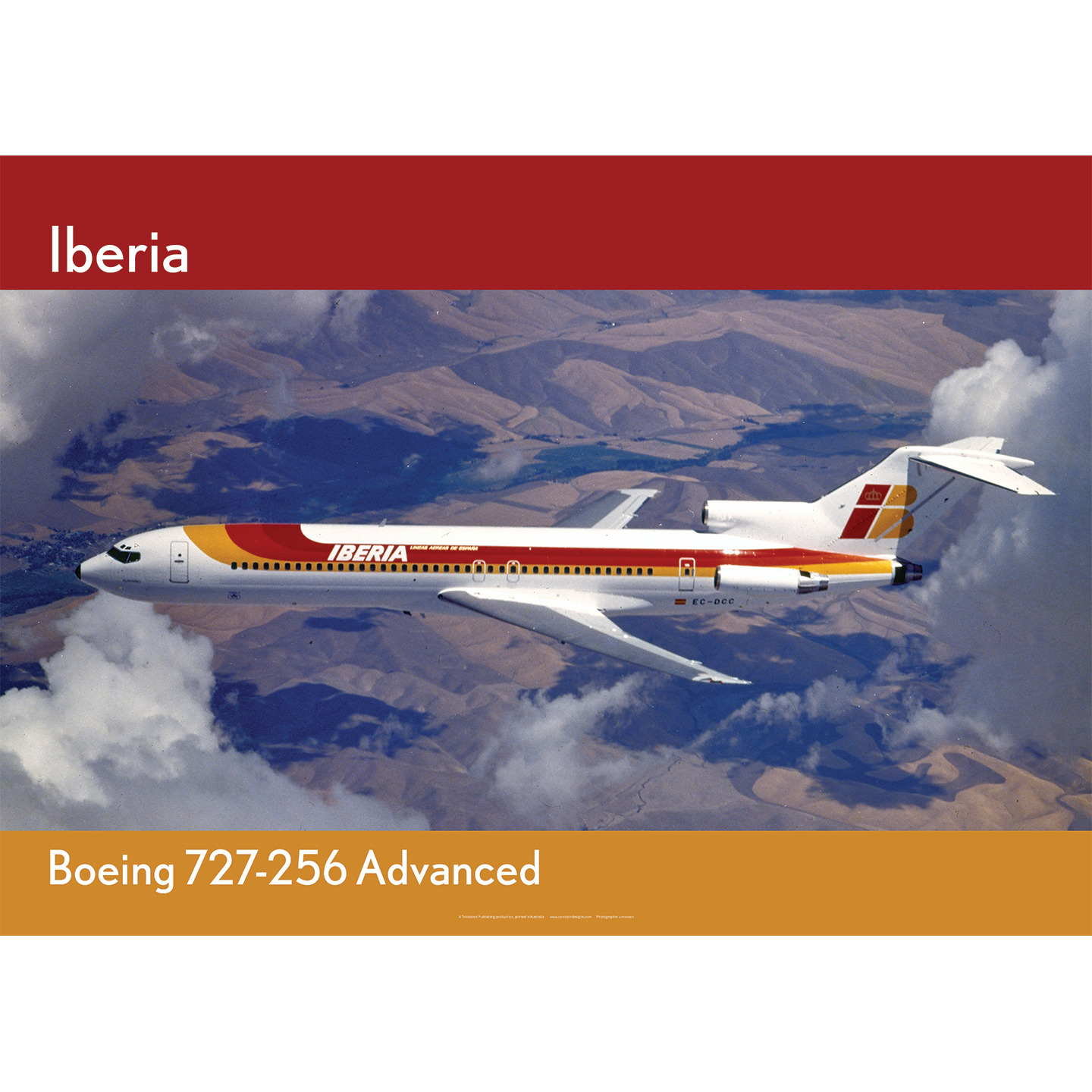 Iberia Airline Boeing 727-256 Advanced Art Print - Aerial View Aviation 1980s
