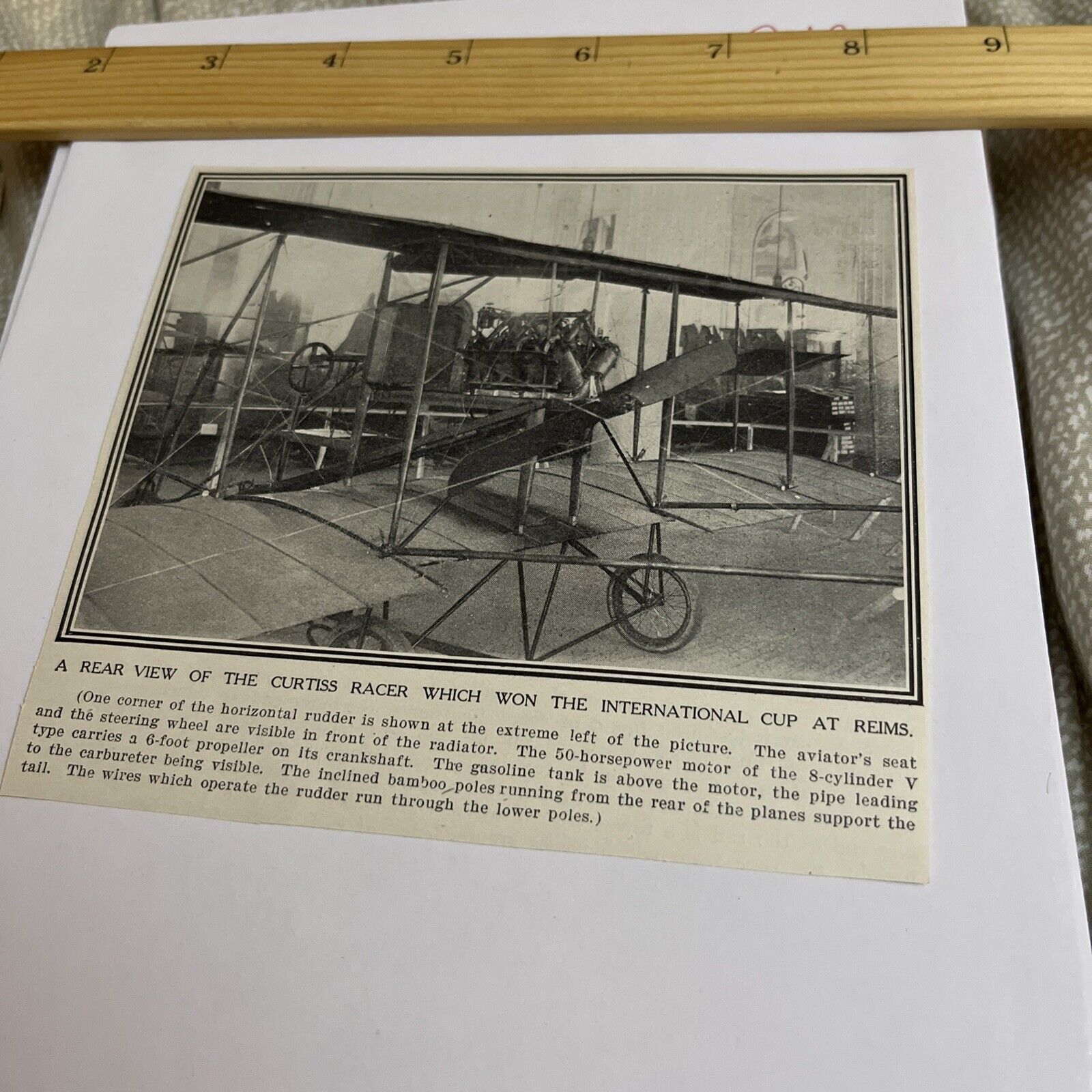 Antique 1909 Image: Rear of Curtiss Racer Airplane Won International Cup Reims