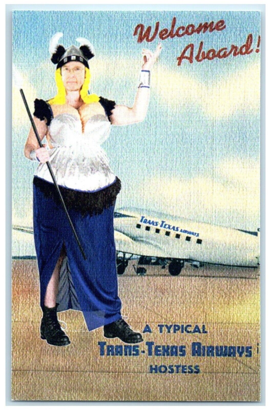 Trans Texas Airways Airplane Hostess Woman Unposted Vintage Postcard