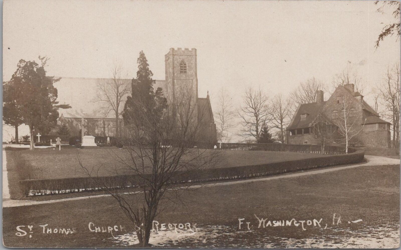 RPPC Postcard St Thomas Church & Rectory Ft Washington PA 