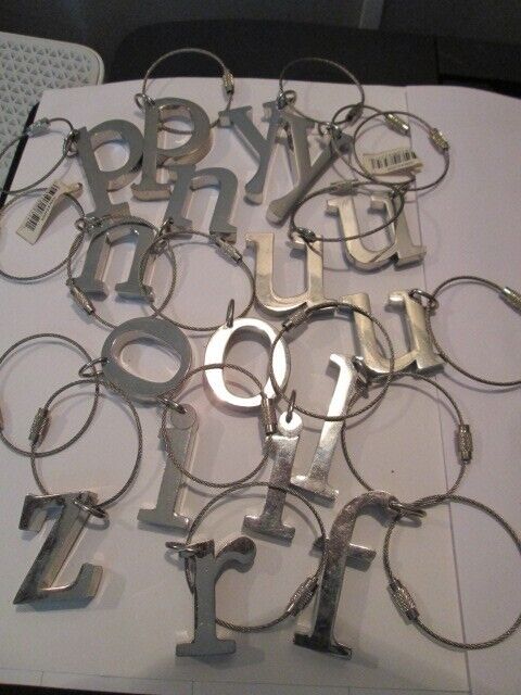 LOT OF 17 METAL INITIAL KEYCHAINS