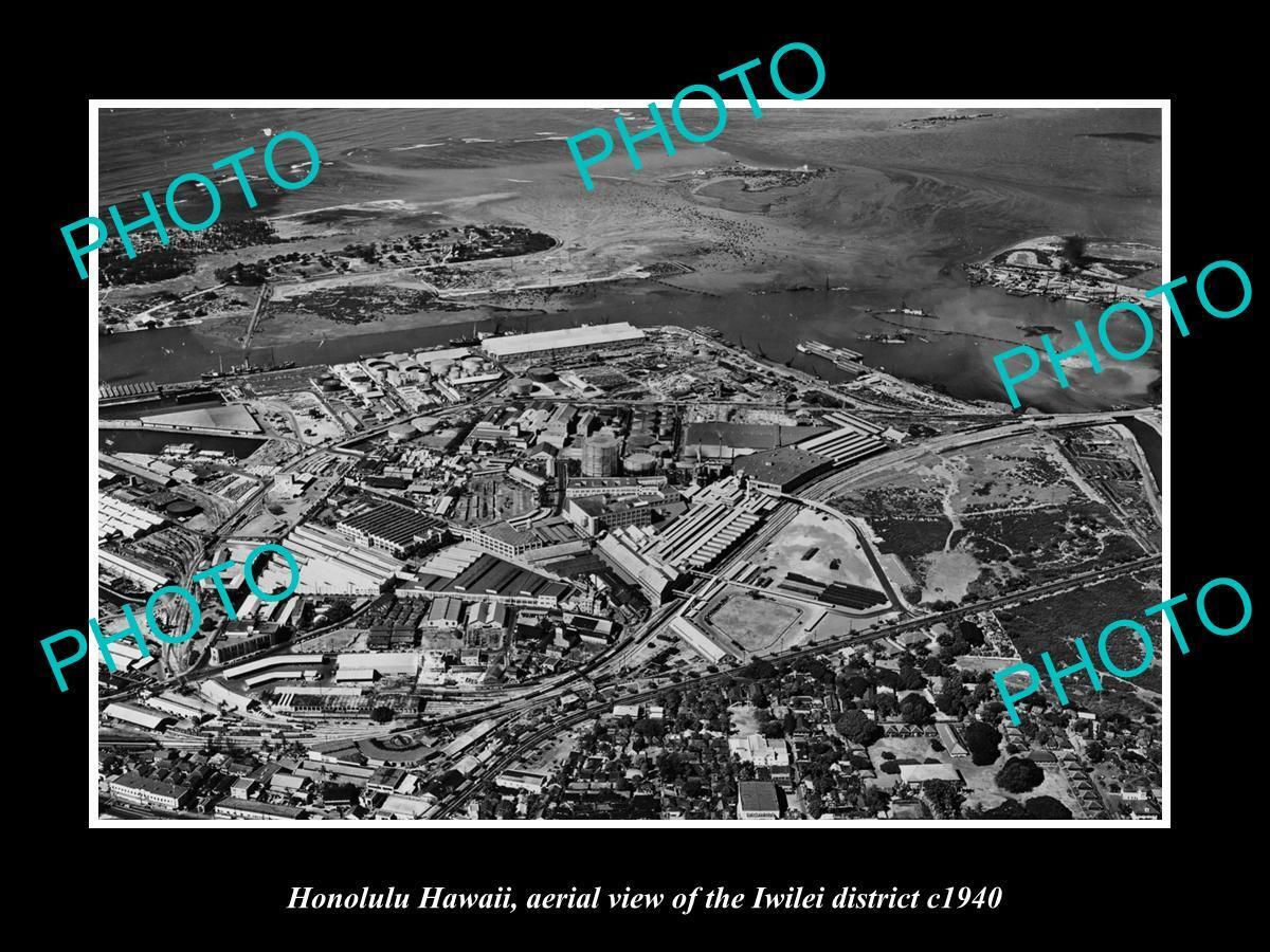 OLD LARGE HISTORIC PHOTO HONOLULU HAWAII AERIAL VIEW OF IWILEI DISTRICT c1940