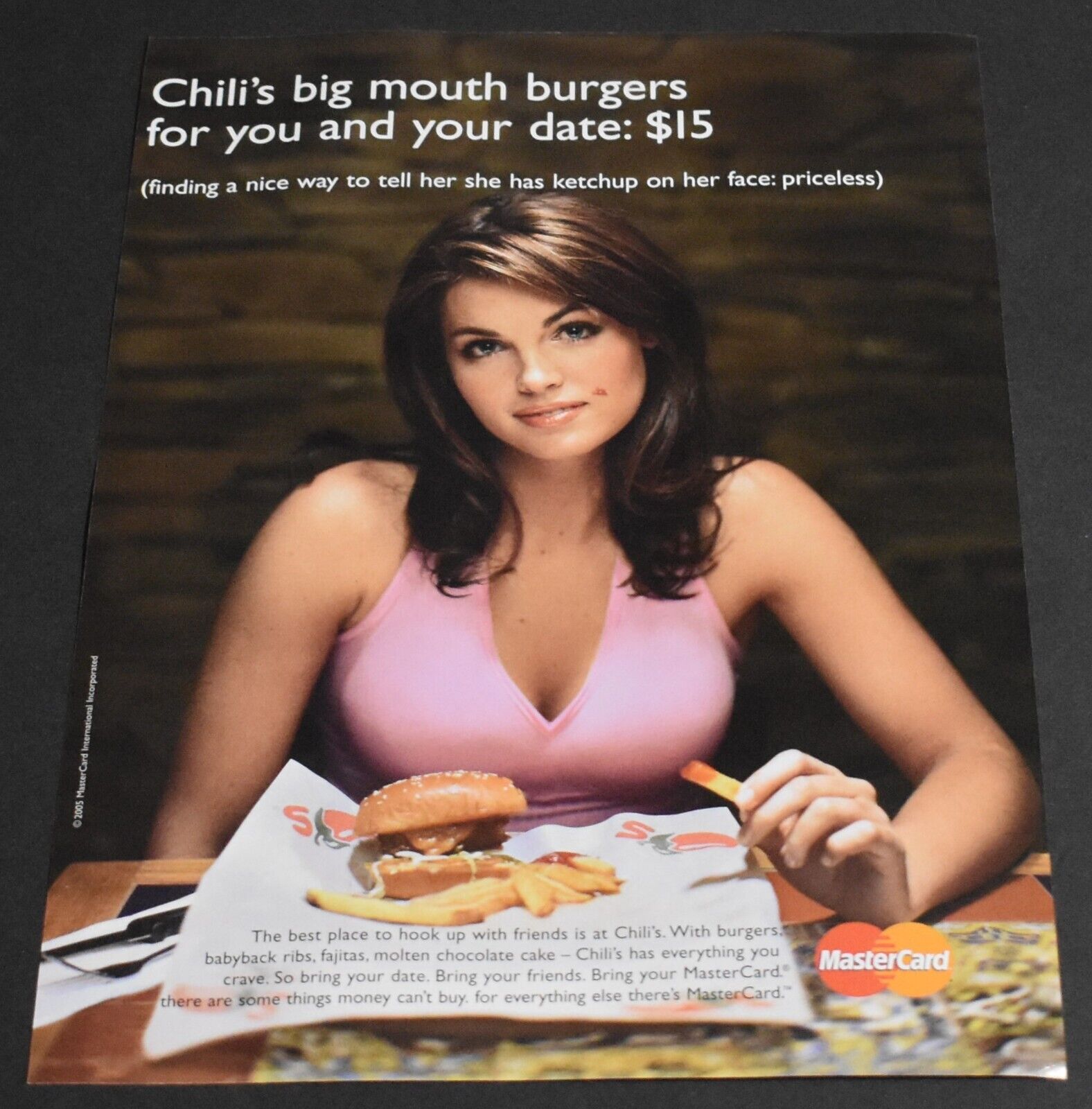 2005 Print Ad Sexy Chili's Big Mouth Burger Brunette Lady Beauty MasterCard art