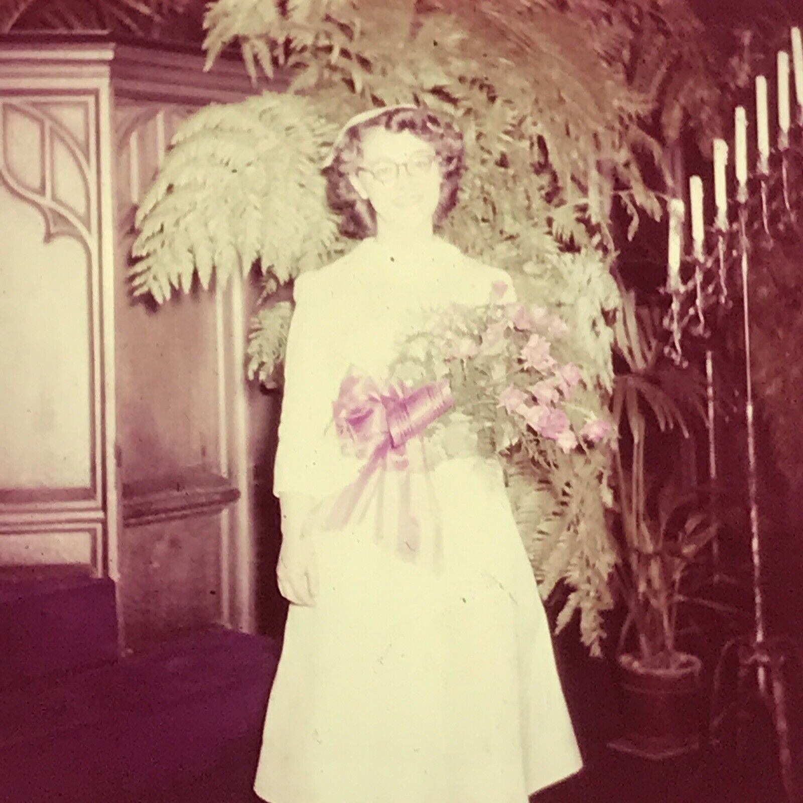 VTG 1950s Young Lady Woman w/ Roses Glass Plate Photo Slide Magic Lantern 2.5\