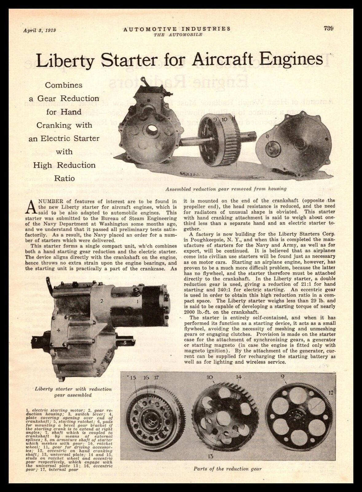 1919 Liberty Electric Starters For Navy Aircraft Engines Photos Article Print Ad