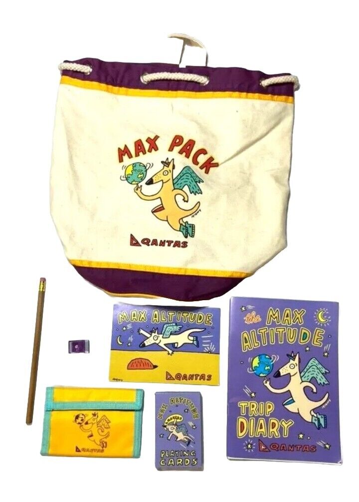 Vintage QANTAS Kids Stationery Set Max Pack Fun Onboard Travel Games Sealed 1994