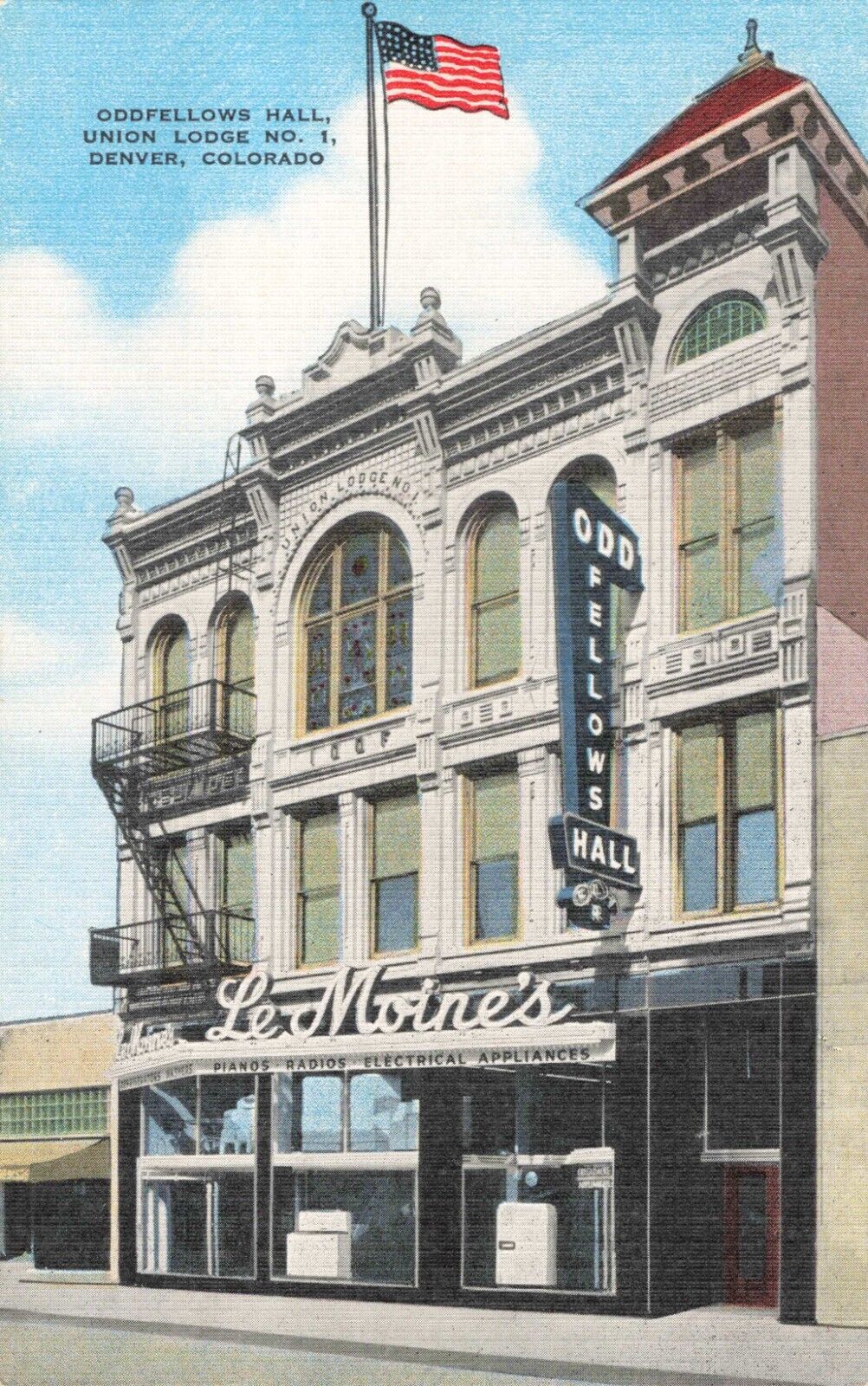 Denver CO Colorado, Oddfellows Hall Union Lodge No. 1, Vintage Postcard