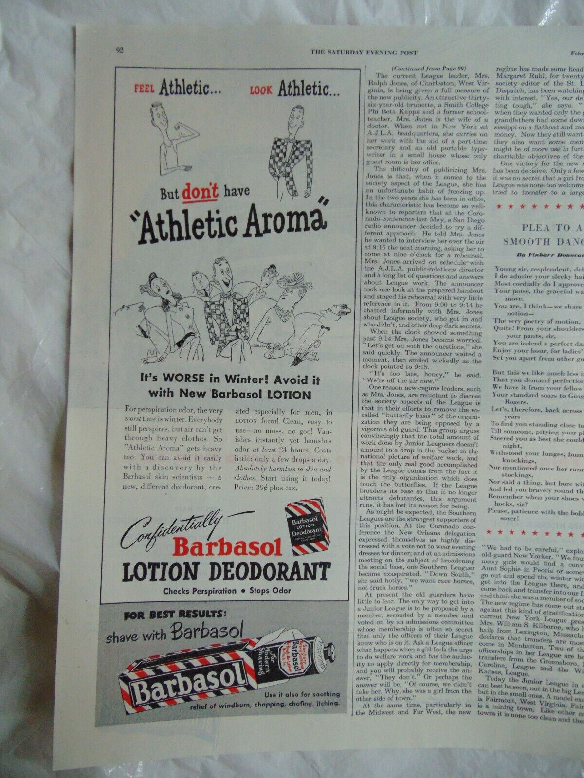 1948 print ad -Barbasol Lotion Deodorant