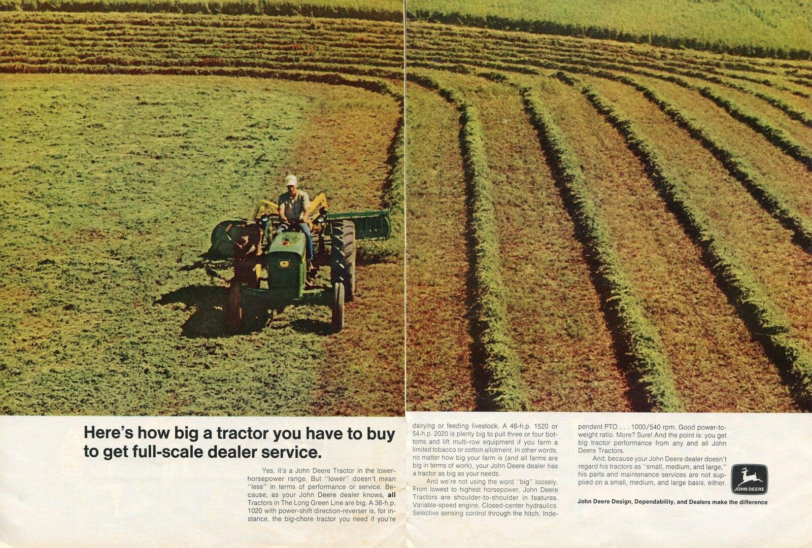 1969 2pg Print Ad of John Deere 1520 Farm Tractor