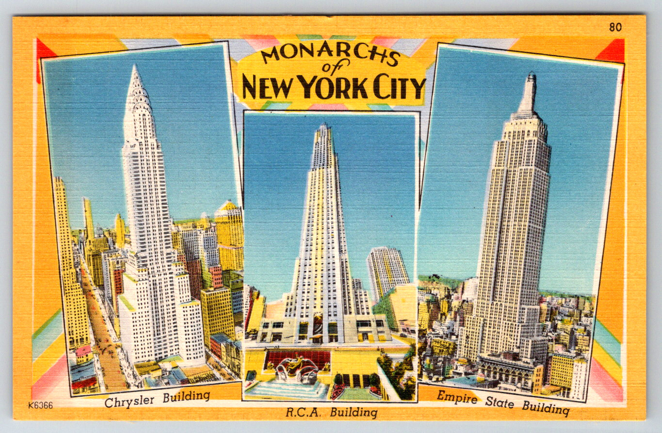 c1940s New York City Chrysler RCA Empire Buildings Vintage Linen Postcard