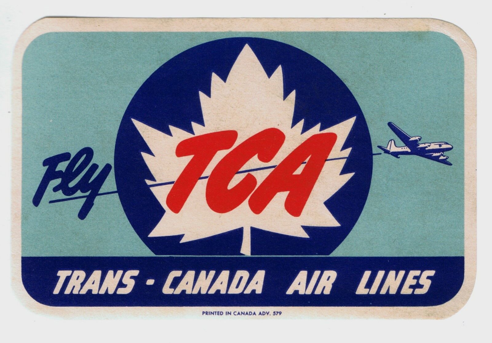 TCA Trans-Canada Air Lines Baggage Label (Gummed) c.1950s =