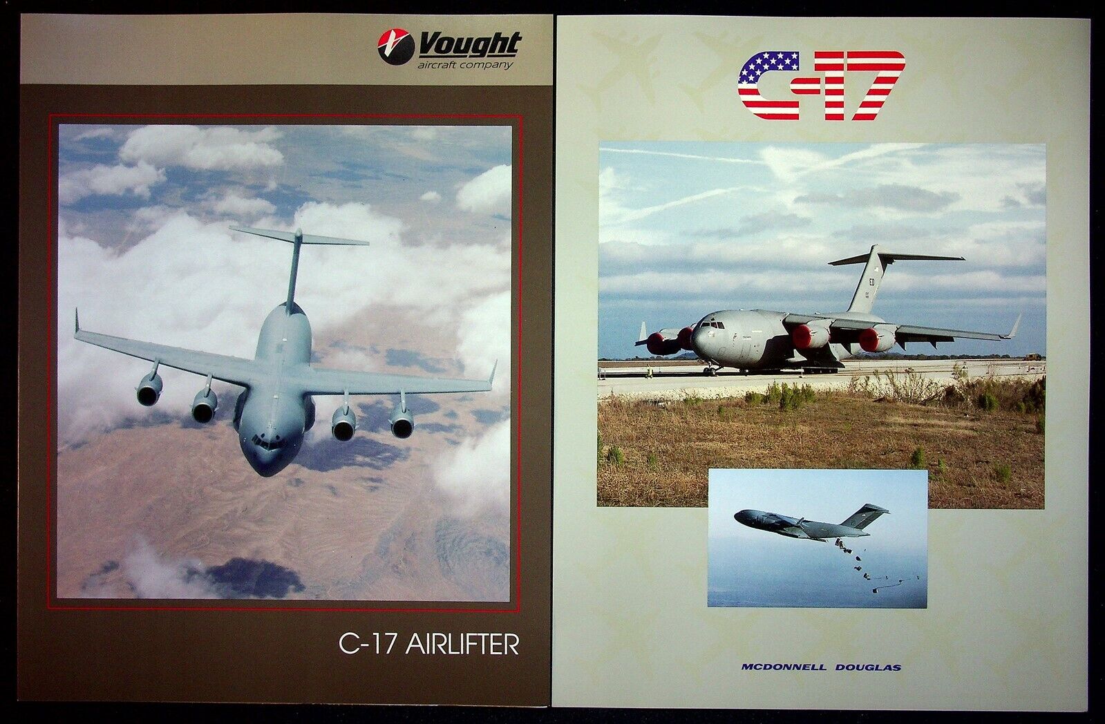 1990's Vought C-17 Globemaster III Airlifter Photo Specification Sheets 11x8 