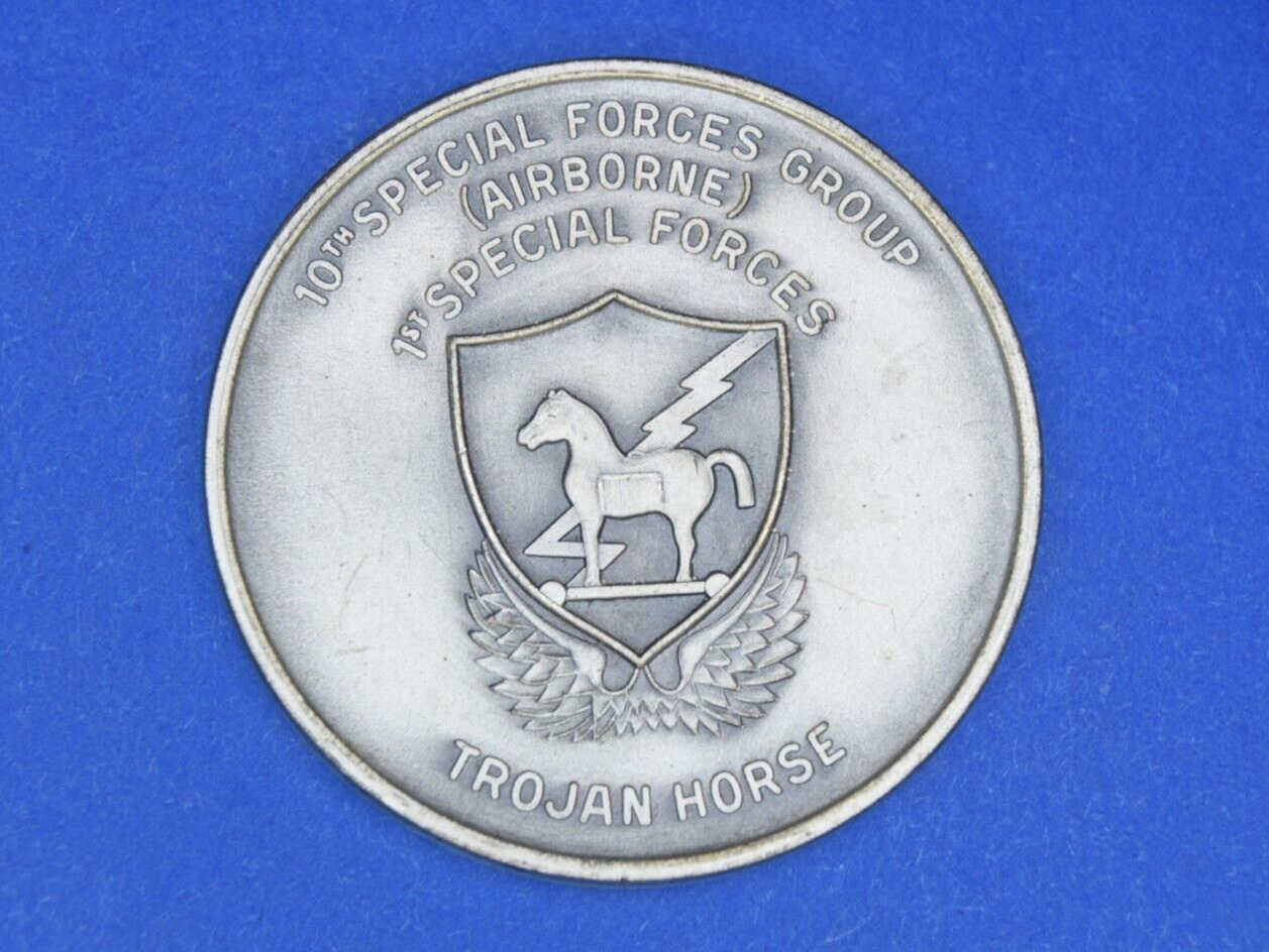 RARE Authentic Early Silver U.S. Army 10th Special Forces Group Challenge Coin