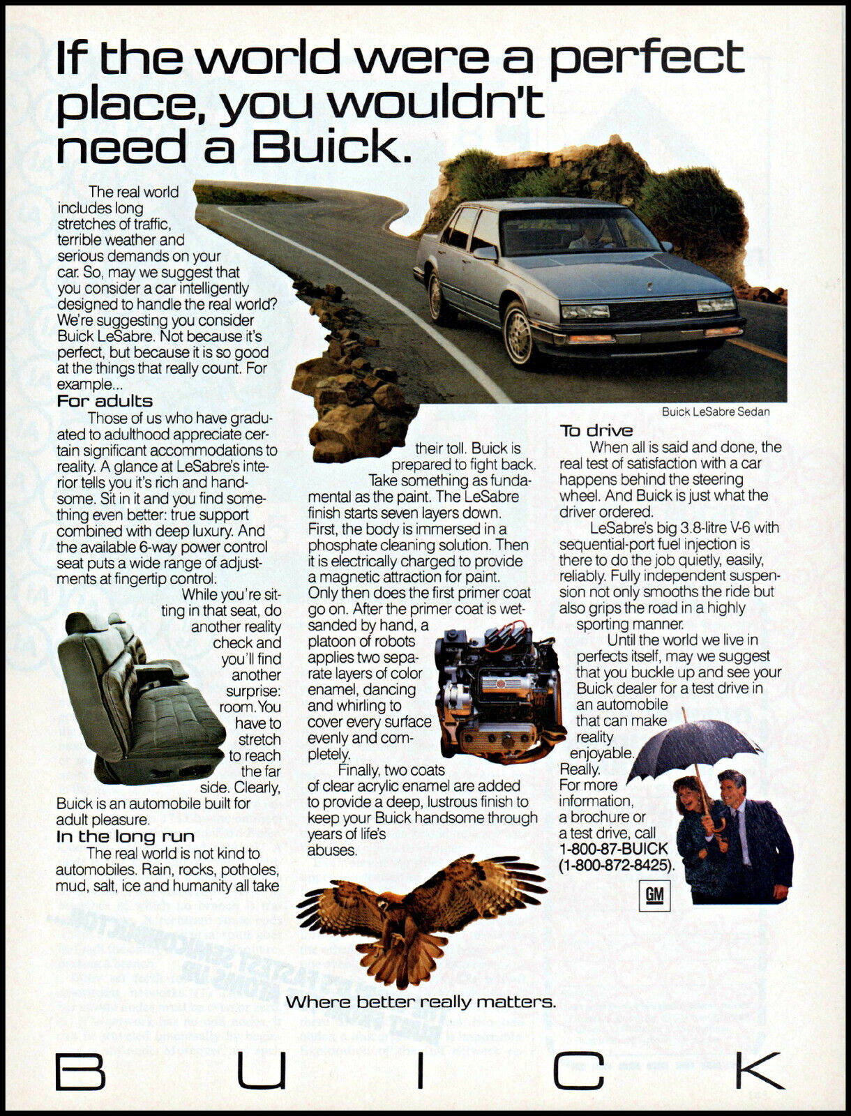 1986 Buick LeSabre car road eagle couple umbrella vintage photo print ad ads50