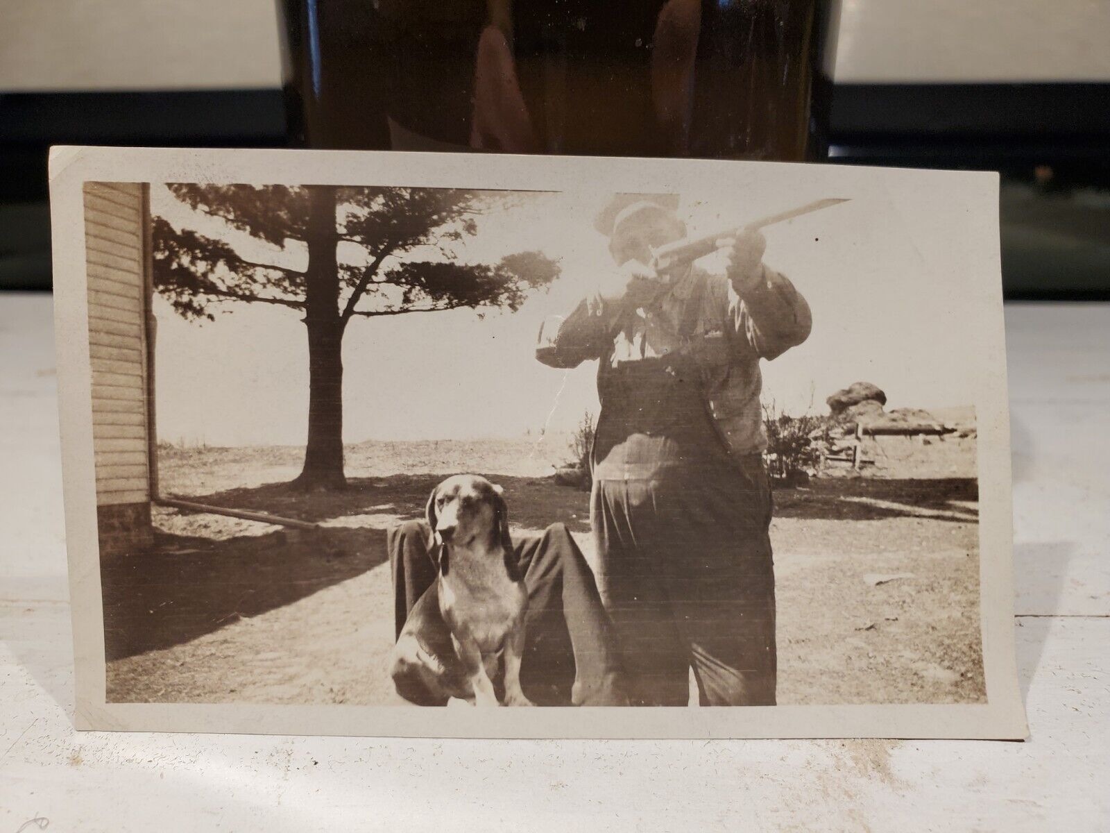 Vintage Photo- Old Man Posing With Dog