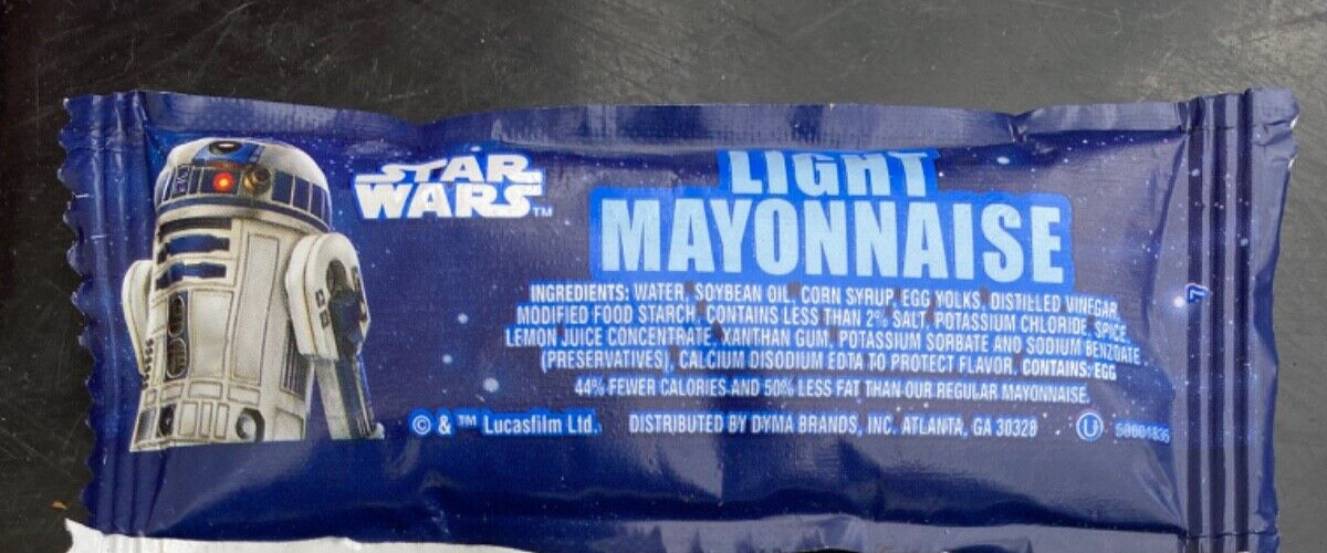 25 DYMA Star Wars R2D2 Mayonnaise Condiment Single Serve Packs Arby\'s 2022 Seald