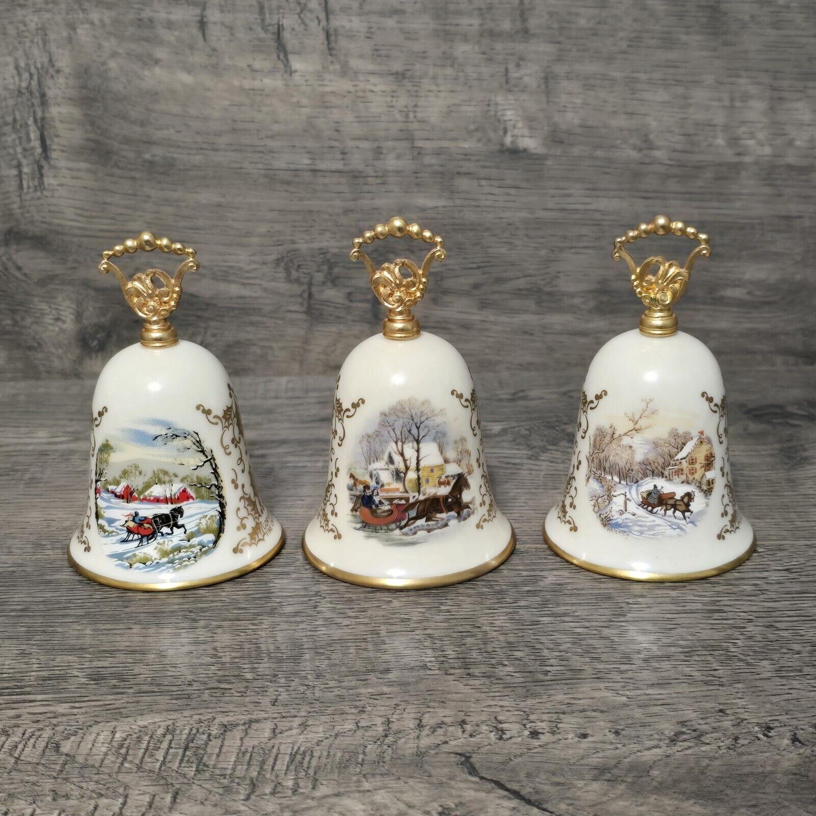Vintage Lot Of 3 1976, 1977, & 1979 GORHAM Porcelain China Christmas Bells