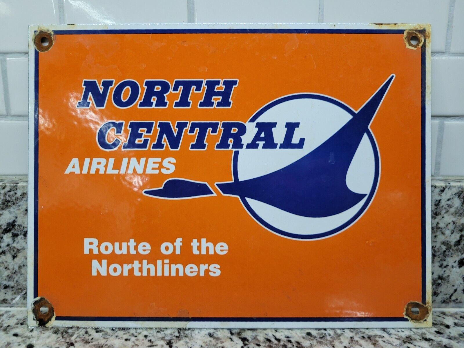 VINTAGE NORTH CENTRAL AIRLINES PORCELAIN SIGN AIRLINER AIRPORT AIRPLANE TRAVEL