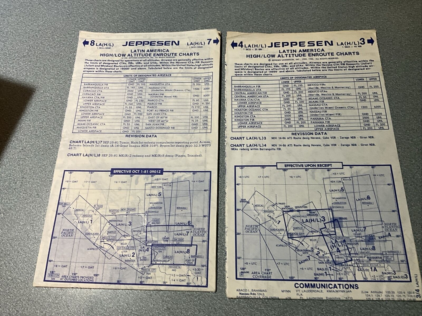 2 Jeppesen LATIN AMERICA  High/Low Altitude Enroute Charts 1980'S