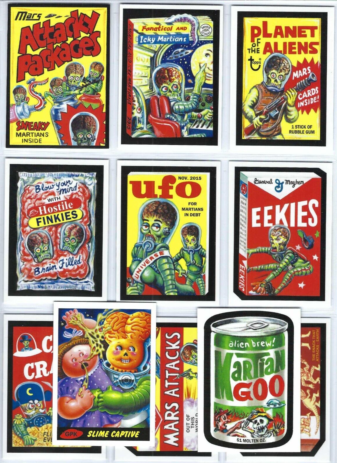 MARS ATTACKS OCCUPATION ATTACKY PACKAGES 2015 COMPLETE SET OF 10 + GPK CARD