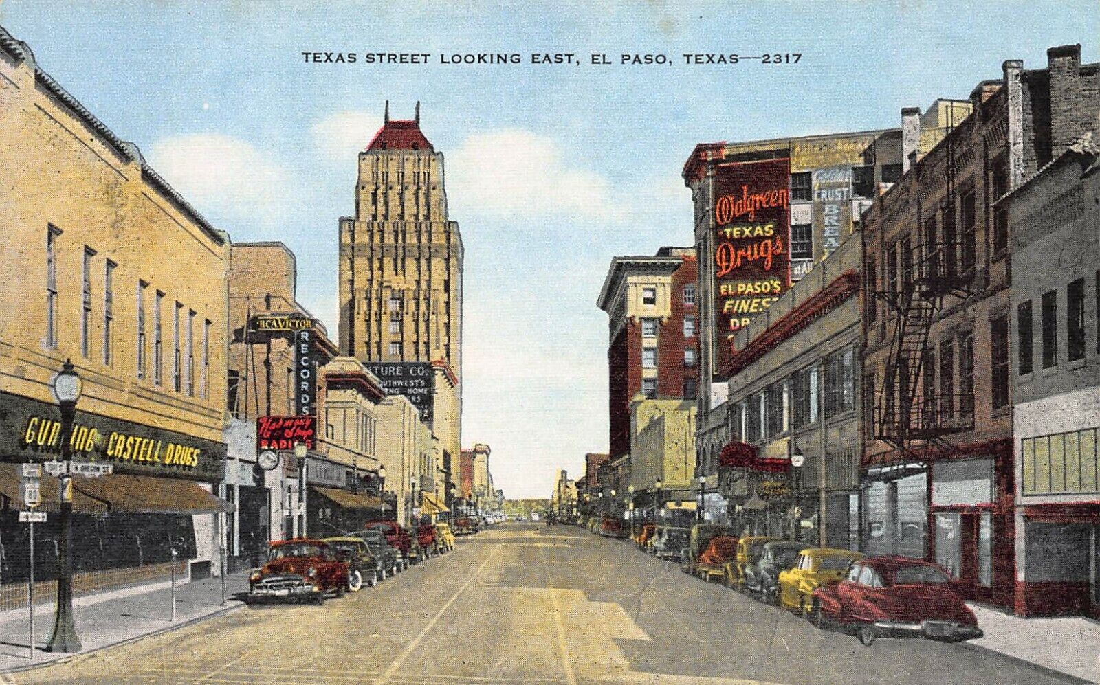Texas Street Looking East, El Paso, Texas, Early Postcard, Unused 