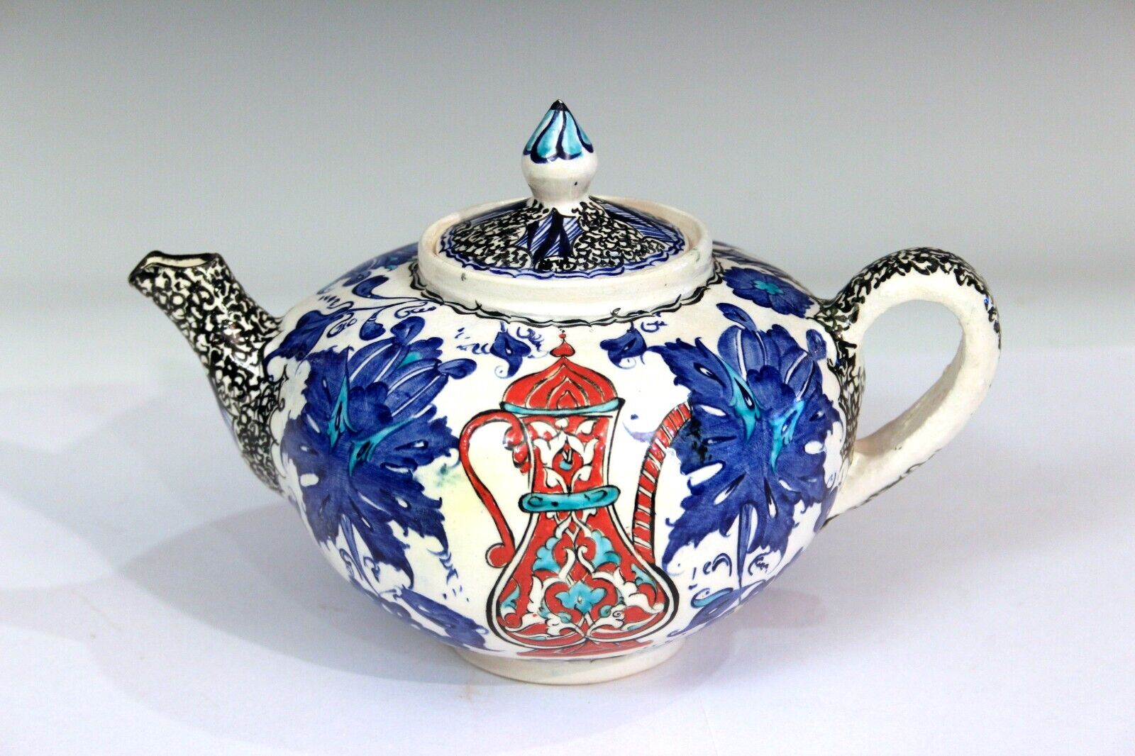 Vintage Iznik Pottery Teapot Turkish Faience Majolica Persian Islamic Signed