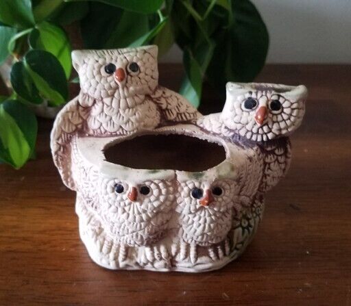 Vintage 70s Owl Family Planter Matte Ceramic