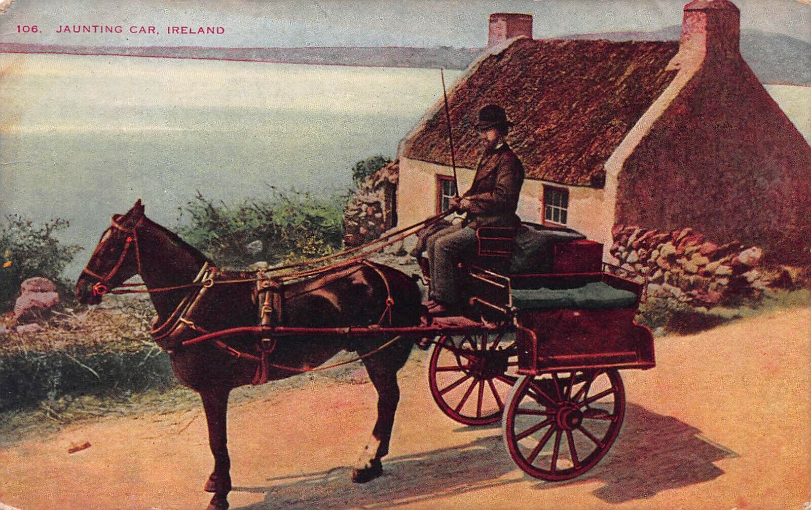 Jaunting Car, Ireland, Early Postcard, Unused