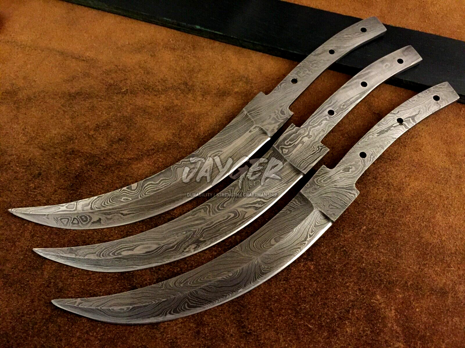 Handmade Curved Knife Blades  | Round Edge |  Damascus Steel  | Set of 3 | B13