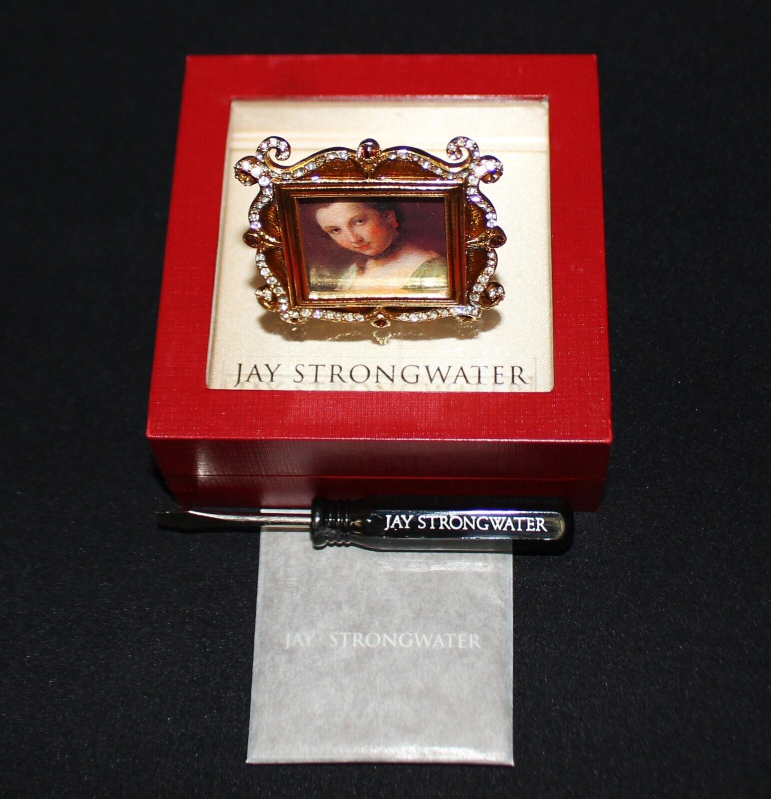 Jay Strongwater Swarovski Crystal & Enameled Miniature Picture Frame in Box