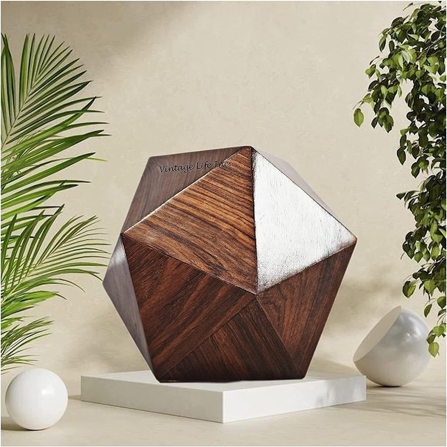 Handmade Rosewood Cremation Urn for Human Decorative Unique Geometric Shape