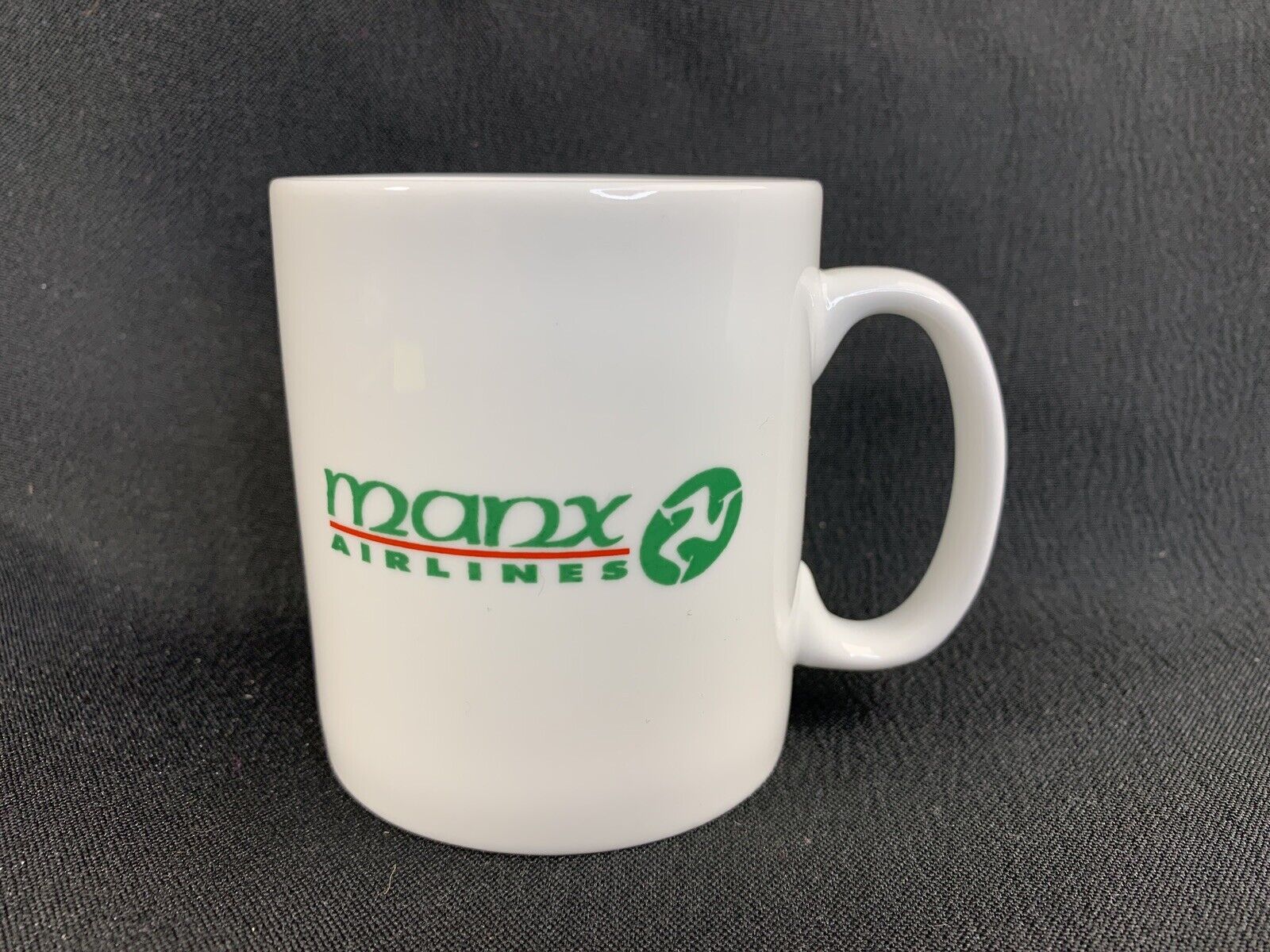 VIntage Isle of Man Manx Airlines Logo Coffee Cup or Mug Green Logo on White Mug