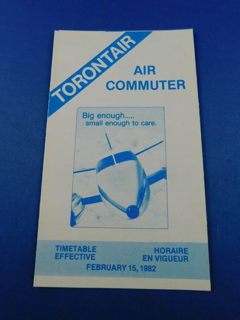 TORONTAIR AIRLINE TIMETABLE AIR COMMUTER SCHEDULE FLYER BROCHURE FEBRUARY 1982