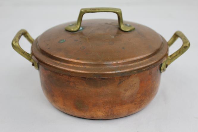 Small Handmade Copper Pot w/ Lid - 6 in, Vintage
