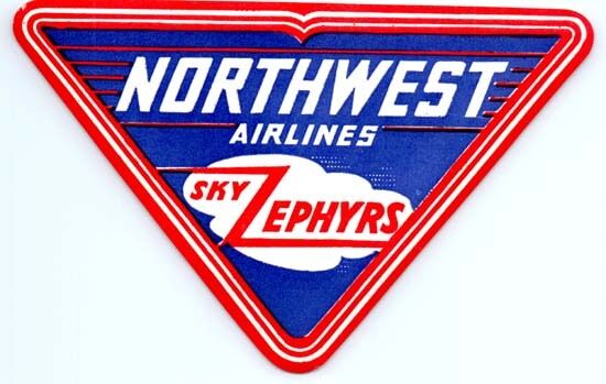 Original 1930s NORTHWEST AIRLINES Vintage SKY ZEPHYRS Travel Decal LUGGAGE LABEL