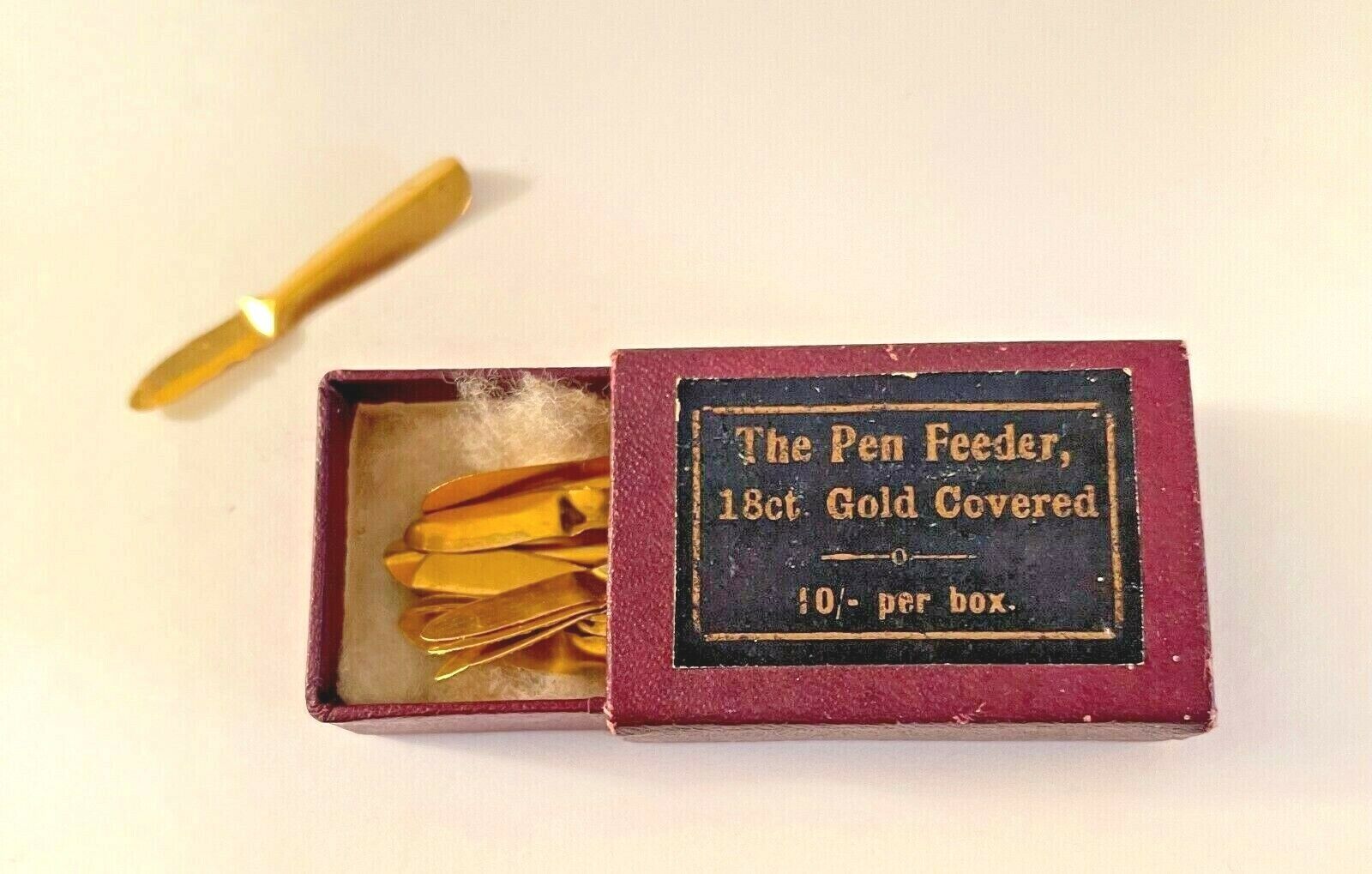New/Old Vintage Box of 10 18 CT gold Covered Pen Feeders.  Mint in box