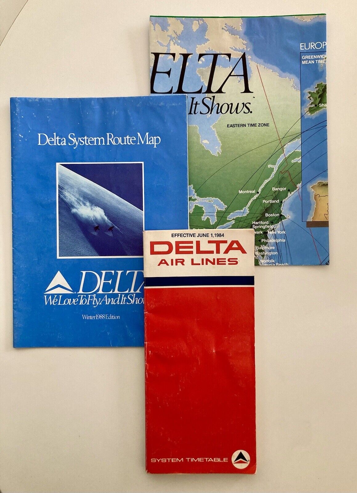 Delta Air System Route Map Winter 1988 & Map Insert & Timetable 1984/6/1 June