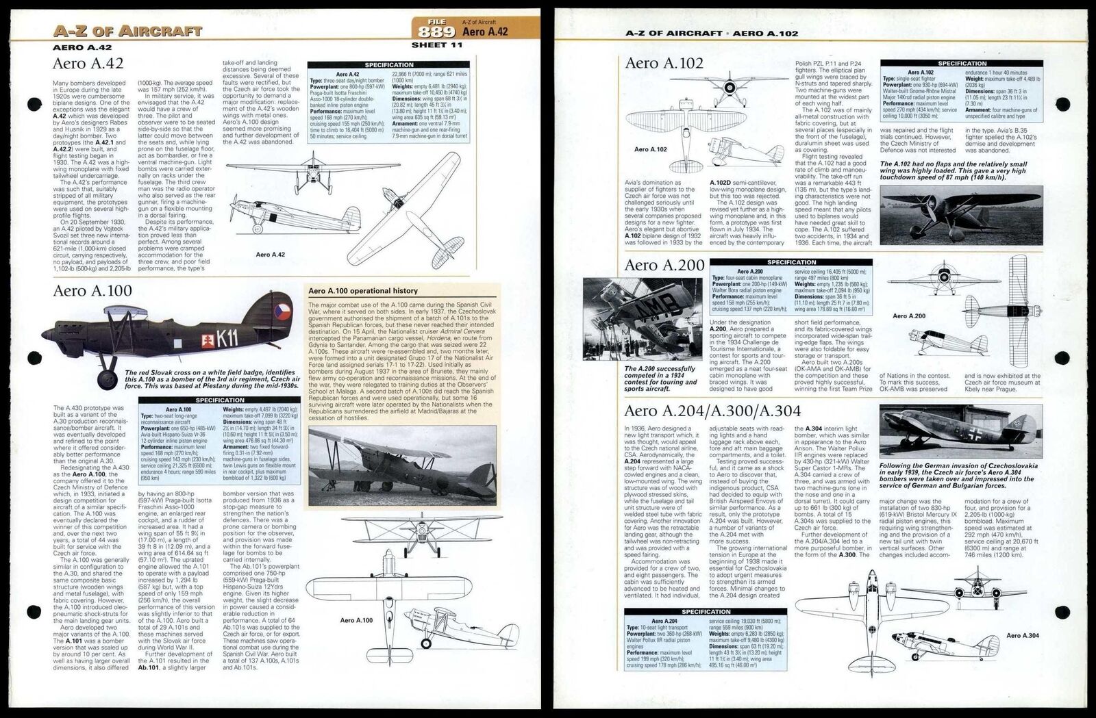 Aero A.42 - Aero A.204/A.300/A304 - A-Z #889 World Aircraft Information Page