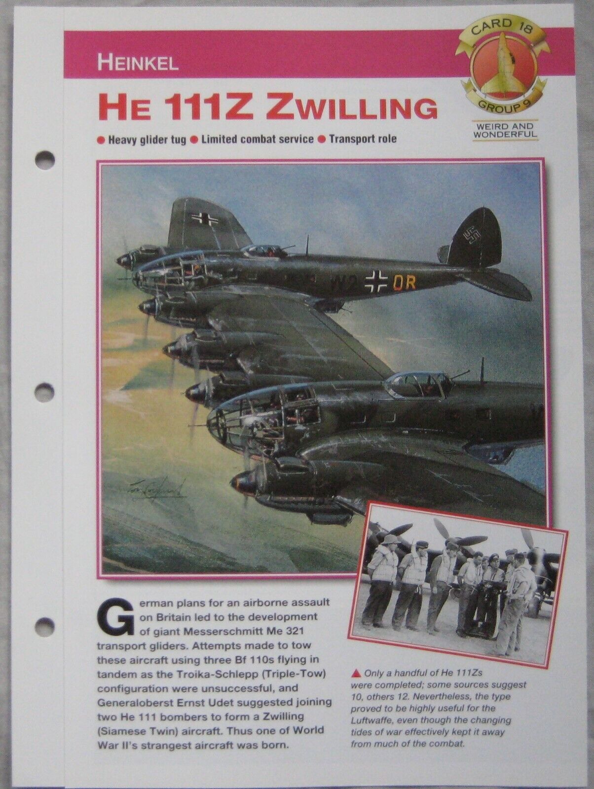 Aircraft of the World Card 18 , Group 9 - Heinkel He 111Z Zwilling