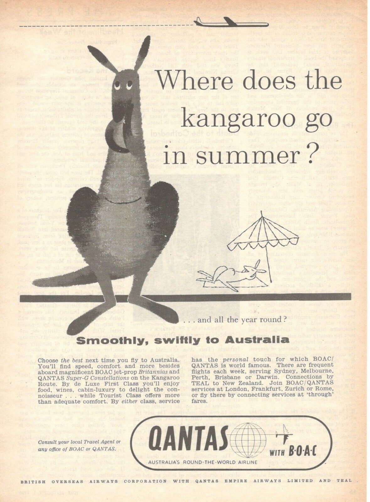 Qantas Airways Australians With Boac Advertising 1 Page 1958 Smoothly Swiftly
