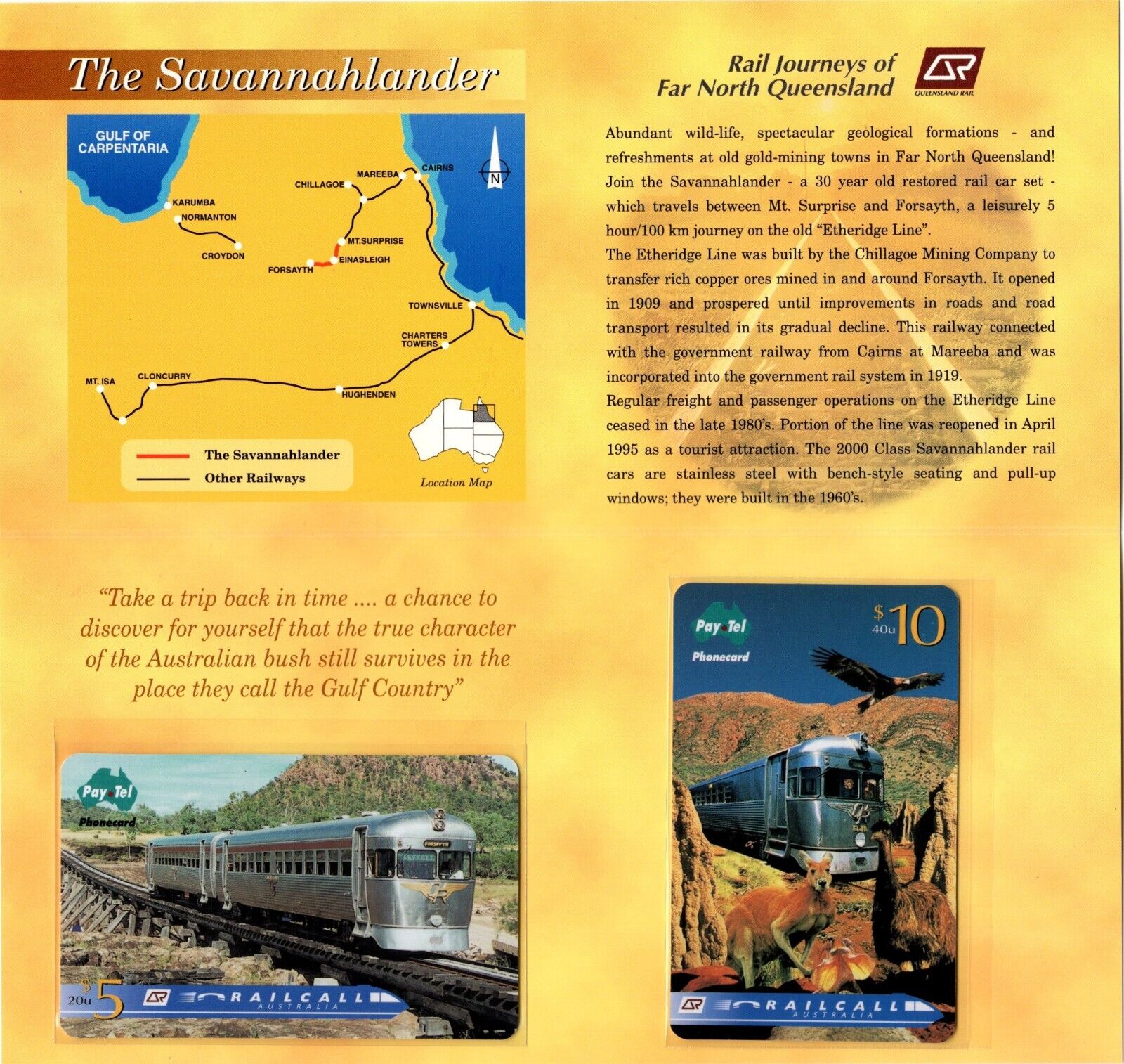 1996 Australia Pay-Tel The Savannahlander Set Of 2 Cards, Limited To 1500, VGC