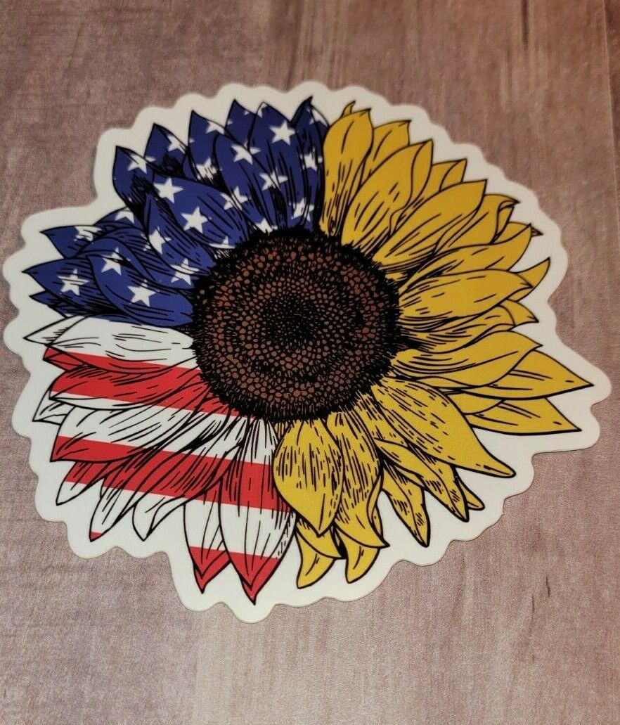Sunflower Fall American Flag Die Cut Sticker Decal Nice Quality