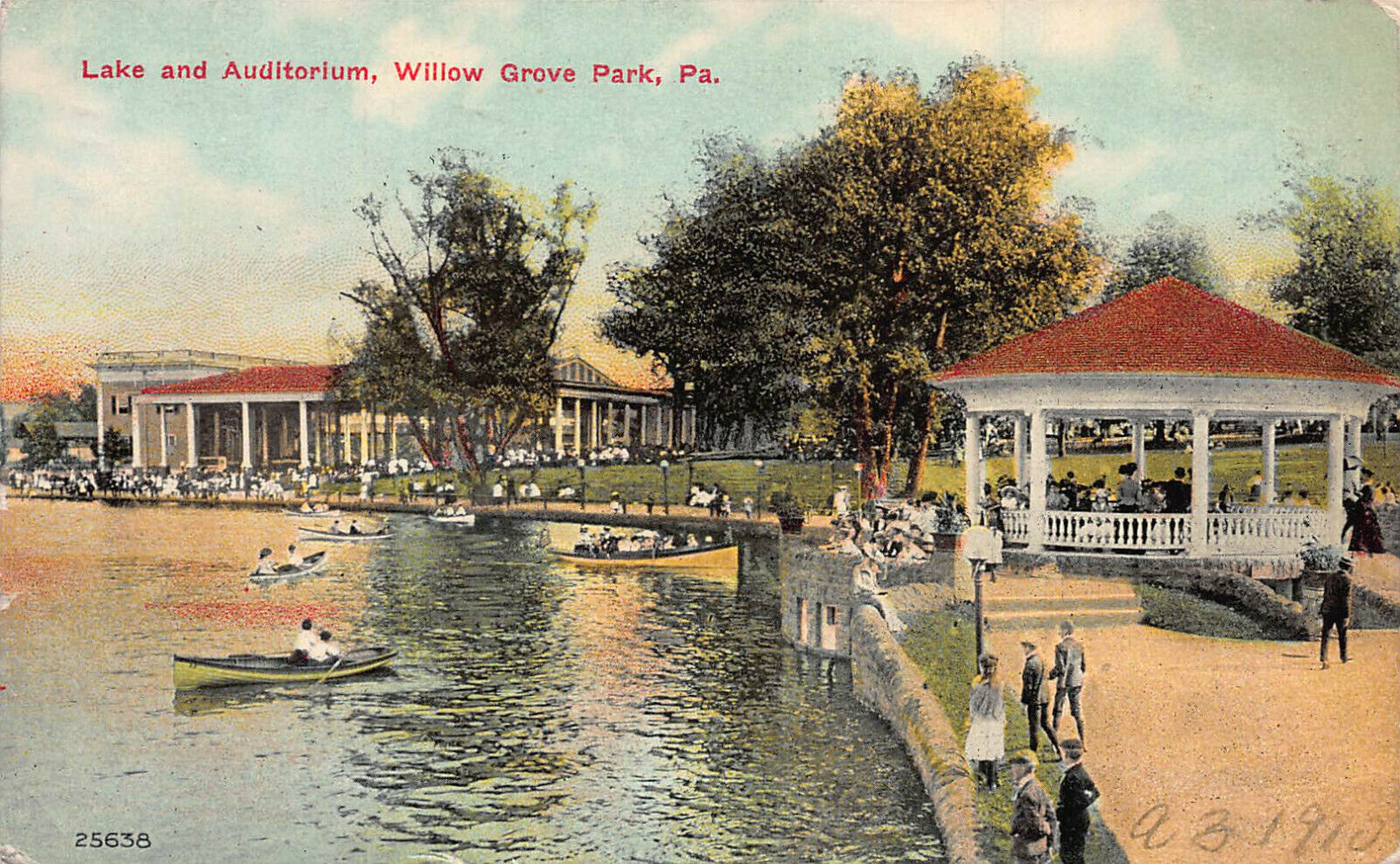 Lake and Auditorium, Willow Grove Park, PA, early postcard, used in 1910.