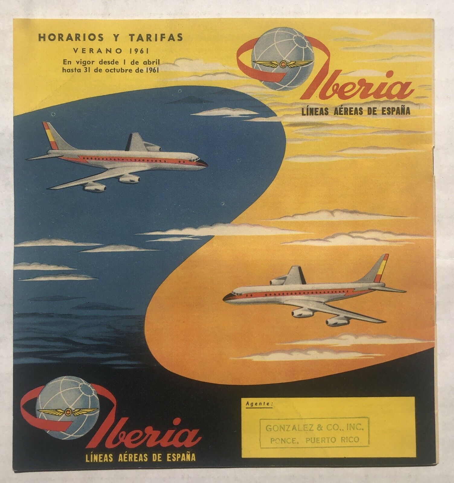 1961 Iberia Airlines Timetable Booklet w/ Route Map
