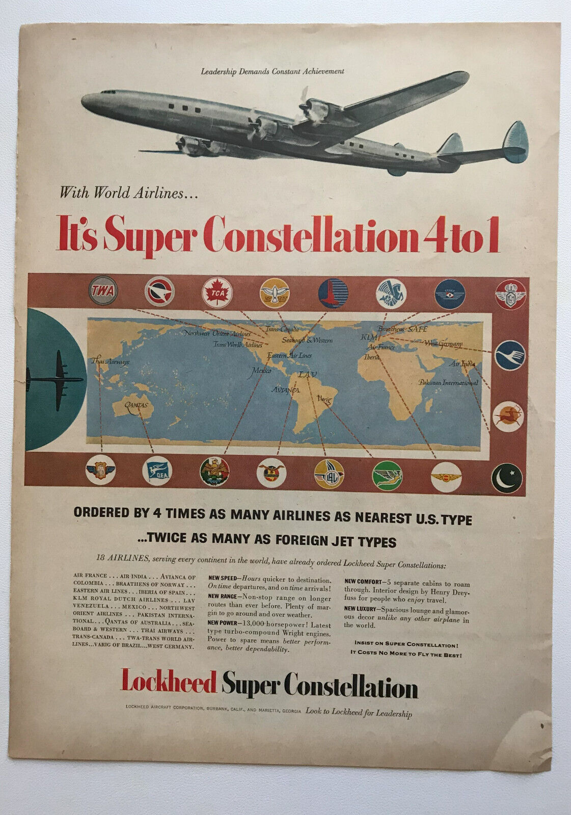 1953 Lockheed Super Constellation, Modess Pure Silk Scarfs Vintage Print Ads